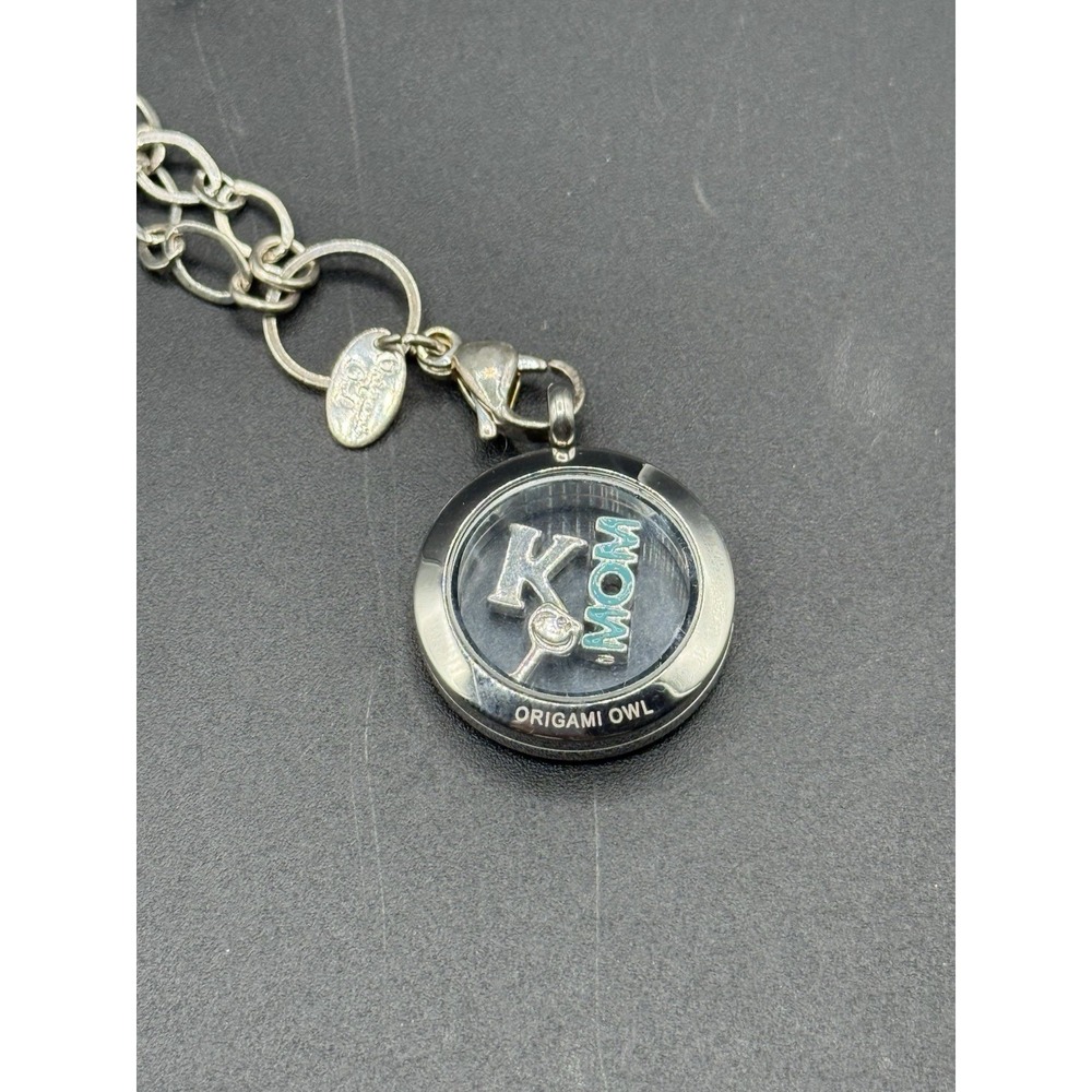 Origami Owl Floating Living Locket Necklace Silver Mom Letter K Wine Glass 15"